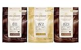 CALLEBAUT Receipe No. 811, 823 und W2, Kuvertüre Callets, Zartbitterschokolade, Milchschokolade und weiße Schokolade, 1kg - 3er Pack