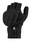 HEAT HOLDERS - Damen Thermo Fingerlose Handschuhe mit Fäustlinge Kappe | Winter Handschuhe mit Plüsch Fleecefutter (Einheitsgröße, Schwarz)