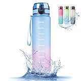 RaMokey Trinkflasche 1L, Wasserflasche Auslaufsichere, Sportflasche BPA Frei, Schlanke Wasserflasche aus Tritan Wasserflasche Kohlensäure für Fahrrad, Gym, Yoga, Outdoor, Camping