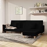 Gecheer 2-Sitzer Schlafsofa mit Fußhocker Tagesbett Schlafcouch Sofabett Bettcouch Klappsofa Gästebett Sofa Couch Bettsofa Couchgarnitur Sofagarnitur Bett Polstersofa Schwarz Stoff