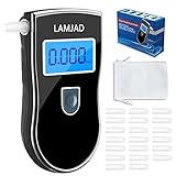 LAMJAD Alkoholtester,Alkoholmessgerät mit 20 Mundstücken und Blauem Hintergrundbeleuchtung LCD-Bildschirm,Promilletester für Den Persönlichen und Professionellen Gebrauch