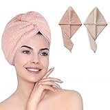 Haarturban Trocknen Haartuch Wickeln, Mikrofaser Schnelle Trockene Haartücher Turban mit Knopf 2 Stück Soft Super Saugfähig Baddusche Haarkappe