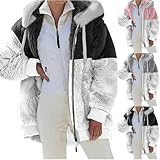 Generisch Winterjacke Damen Plüschjacke Warme Freizeit Kapuzenjacke Reißverschluss mit Kapuze Fleecejacke Winter Mantel Dicke Wintermantel Flauschige Elegant Teddyjacke Thermo Fleece Sportjacke