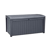 Keter Kissenbox Borneo, Anthrazit, 416L aus hochwertigem Polypropylen, Aufbewahrungsbox & Sitzbank in einem, Maße: 129,5 cm x 70 cm x 62,5 cm (BxTxH)