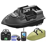 RC Köderboot Futterboot mit GPS,Angelköderboot mit 3 Katapult-Köderbehältern Karpfenfischen Fischfind Boot,Fischfinder mit Sonarsensor,Ersatzbatterien,Handtasche (Schwarz Boot mit Fischfinder)