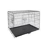 Hundebox Hundekäfig faltbar mit 2 Türen 92x57x63 cm Transportkäfig Auto Tierkäfig mit Bodenschale Transportbox Gitterbox Hunde Katzen, Kleintiere , Metall