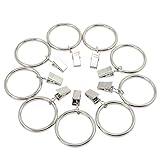 Fippy 20 Stück Gardinenringe mit Clips 38mm Metall Vorhangring Hängende Ringe für Vorhänge und Stäbe, (Schwarz, Silber) (Silber)