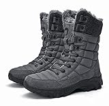 ZQBDFC Herren Schneestiefel, Warme Winterstiefel, Schneesichere Baumwollstiefel, Pelzgefütterte Wanderstiefel, Zwei Tragevarianten, Geeignet Zum Wandern, Klettern, Skifahren, Jagen,Grau,38EU