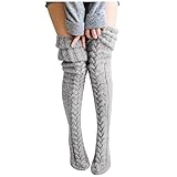 Koly-Hundebett Kolylong Overknee Socken Damen Warme Socken Wintersocken Grobstrick Stricksocken Damen Socken Overknee Strumpfhosen Winter Strümpfe Stricken Kuschelsocken, C Grau, Einheitsgröße