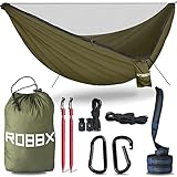 ROBBX® Hängematte Outdoor mit Moskitonetz für 2 Personen | 300kg Traglast | Doppelhängematte mit Befestigungs-Set | Nylon Camping Reisehängematte | 290x140cm