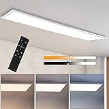 CBJKTX LED Deckenleuchte Dimmbar Panel Deckenlampe 120x30 cm mit Fernbedienung 48W Deckenpanel Wohnzimmerlampe 3840LM Modern Nachtlicht Schlafzimmerlampe Weiß Büroleuchte für Büro Küche flur