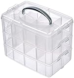 Rayher Sortierbox Aufbewahrung mit Griff,Transparent,Sortierbox groß, 23,1x15,6x18,5cm,3 Etagen m. 17 Fächern,für Bastel-Material,Spielzeug, Büro-Utensilien,Accessoires–übersichtlich,stabil (39320000)