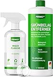 Prinox® 1000ml Grünbelagentferner inkl. Mischflasche I EXTREM STARK I 1:40 Konzentrat I Terrasse, Dach, Fassade Reiniger mit Langzeitwirkung I Chlorfrei & Säurefrei gegen Algen, Flechten I Made in DE