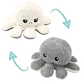 yumcute Octopus Plüschtier Spielzeug, Oktopus Plüsch Wenden, Stimmungs Oktopus Kuscheltier, Wende Kuscheltier für Kinder Mädchen Freunde(Grau-Beige)