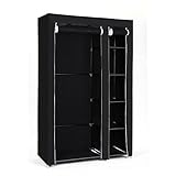 SONGMICS Stoffschrank, Kleiderschrank, Faltschrank, Campingschrank mit Kleiderstange, 110 x 175 x 45 cm, schwarz LSF007