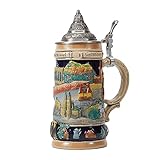 Amoy-Art Bierkrüge mit Deckel Steinkrüge Bierseidel Deutsch Städte Beer Stein Mug 0.6 Liter