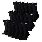 PUMA 18 Paar Socken Cush Crew Sportsocken Tennis Socken Unisex, Farbe:200 - black, Socken & Strümpfe:43-46