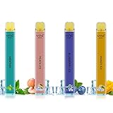 VAPORVERSE Einweg E-Zigarette Dampfen Vape-Stift Starter-Kit Fruchtgeschmack E-Liquid Puff Bar 600 Züge Kein Nikotin 4er-Pack (Menthol+Pfirsich Eis+Mango Eis+Heidelbeer Eis)