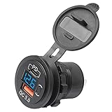 GANMEI 12V-24V 48W USB Steckdose Wasserdicht Ladegerät Buchse PD und QC3.0 USB Port mit LED Spannung für Auto LKW Golf Cart Blau