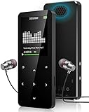 MP3-Musik-Player mit Bluetooth 5.2, Aimno Musik-Player mit Lautsprecher, FM-Radio und Voice-Recorder, unterstützt bis zu 128 GB, Kopfhörer und Aufbewahrungshülle, Schwarz