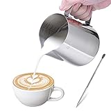 Milchkännchen, Dailyart 580ml Milchkanne Edelstahl Handheld Aufschäumkännchen Krug Kaffee Creamer Milch Aufschäumer Kännchen Tasse mit Messung Mark und Latte Art Pen, Perfekt für Cappuccino Espresso