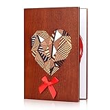 POPGIFTU Handstehendeigte Beschreibbare Grußkarte mit Herz, Handgefertigte Holz Geburtstagskarte ,Hochzeitskarte,Kreative Geschenkkarte,Weihnachtskarte,Muttertagskarte Jubiläumskarte,Einladung Karte