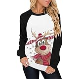 Damen Weihnachtspullover Baumwolle Hässlich Sweater Weihnachten Pullover Weihnachtspullover Oberteile Rentier Elfe Rudolph Weihnachtspulli Sweatshirt Lustige Mädchen Pulli Langarmshirt