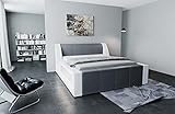 Designerbett Fermo Bettgestell ohne Lattenrost und Matratze mit LED Licht Bett verfügbar in 140x200 160x200 180x200 200x200 200x220 (180 x 200 cm, Grau-Weiß)