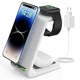 Kabelloses Ladegerät Induktive Ladestation, SOWINK 3 IN 1 Drahtloser Qi-Phone Ladeständer Kompatibel mit iPhone 14/13/12/11/X/8 Serien, Apple Watch SE/Ultra/2-8, Airpods 3/2/Pro (18W PD Adapter)