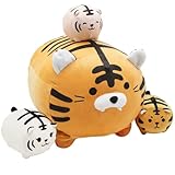 Plüschtier Stofftier Tiger Mama mit 3 Baby, Kuscheltier Plüschkissen Spielzeug, Kawaii Tiger-Plüsch-Kissen, Wurfkissen, Geschenk Gefüllt für Kinder Mädchen Jungen, Schmusetier für Kuscheltierliebhaber