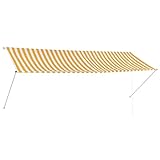 Gecheer Markise 350cm Einziehbar | Handbetrieben Klemmmarkise Balkonmarkise | Sonnenschutz UV- und wasserbest?ndig | Markise Fenster Terrasse Balkon Garten | 350 x 150 cm Gelb und Wei?