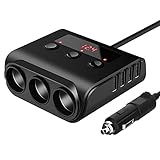 3 Fach Zigarettenanzünder Splitter, MoreChioce 12V-24V 100W Zigarettenanzünder Verteiler Adapter 4 USB Anschlüsse mit 56cm Kabel Unabhängiger Schalter LED-Spannungsanzeige für GPS-Handy,Schwarz