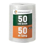 BB-Verpackungen 1x Luftpolsterfolie 0,5 x 50 m (echte 60 my stark, Versandfolie, Polsterfolie zum Schutz von empfindlichen Gegenständen, recycelbar) - Sets zwischen 1 und 30 Rollen