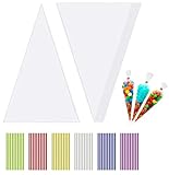 100pcs Cone Tüten Süßigkeiten Tütchen Geschenktüten mit 100 Bindebänder für Süßigkeiten Schokolade Bonbons (25 * 13CM)