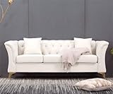 3-Sitzer Sofa Wohnzimmer Stoffsofa Loungesofa Couch mit Schlaffunktion Massivholz Beine Armlehnen Schlafcouch Schlafsofa Sitzmöbel für Büro Gästezimmer Wohnungen 215x 78x 76 cm Samtgewebe Beige