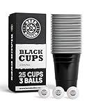 BeerBaller® Black Cups | Bierpong Becher Set spülmaschinenfest & wiederverwendbar | 25 Schwarze Beer Pong Becher & 3 Bier Pong Bälle | 473ml - 16oz Partybecher | Original American Beerpongbecher