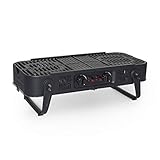 Meateor faltbarer Gasgrill, mit Tragetasche, 2 regelbare Grillbereiche, grill für Camping, partygrill, einfacher Transport perfekt für Strand, Park, Balkon, inkl. Gasschlauch, sicher Stand 4 Füßen