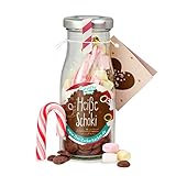 DIY heisse Schoki zum Selbermachen, süße Trinkschokolade im Glas mit 45 gr Schokodrops, Mini-Marshmallows und einer Zuckerstange, warmer Kakao