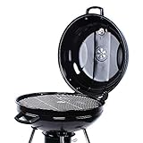 KinHall Kugelgrill mit abnehmbarem Deckel, Holzkohle Rundgrill Ø 56 cm mit Ablagefläche und Grillrostheber, Holzkohlegrillwagen für Barbecue Kugelgrill, Grill Holzkohle rund, Holzkohlegrill