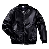 LAUSONS Jungen Lederjacke Kinder Kunstleder Biker Jacke Schwarz, 130