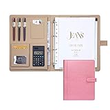 KARMIO Konferenzmappe A4 Portfolio Padfolio Schreibmappe Leder Dokumentenmappe 4 Ringbuch Business Aktenmappe Padfolio-Organizer Mit Taschenrechner (Color : Pink, Size : 8-Digit Calculator)