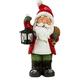 XXL Weihnachtsdeko Aussen Figuren Groß 45cm Weihnachtsmann Figur Weihnachten Deko Wichtel mit Laterne aus Magnesia Dekofigur Weihnachtsfiguren Weihnachtsdeko Garten Figuren Weihnachtsmann Außen