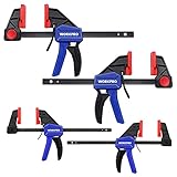 WORKPRO Einhandzwingen Set 4 Stück Schraubzwingen Spanner, Spannweite 115mm/150mm, Dehnbereich 200mm/285mm, Spannkraft 23kg/68kg, Stahl und Nylon für präzises Fixieren