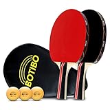 BOTIBO Tischtennisschläger - 2er Set inkl. 3*-Bälle & Transporttasche - 5-lagige Tischtenniskelle - Tischtennis Set aus 3*-Holz & 3*Schlägergummi - Tischtennis Schläger aus 3 Holzarten - Ping Pong