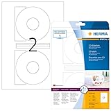 HERMA 5079 CD-/DVD-Etiketten inkl. Positionierhilfe DIN A4 blickdicht (Ø 116 mm, 25 Blatt, Papier, matt) selbstklebend, bedruckbar, permanent haftende CD-Aufkleber, 50 Klebeetiketten, weiß