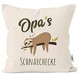 MoonWorks® Kissen-Bezug Spruch Opa's Oma's Mama's Papa's Schnarchecke Faultier Print Kissen-Hülle Deko-Kissen Baumwolle Opa Natur Unisize