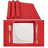 Simurq Tischsets Abwaschbar 4er Set - Platzset Weihnachten | Tischdeko Tischset Platzset Platzdeckchen abwaschbar | Wasserabweisende - Leinenoptik | Tischset Rot (4er Set, Rot)