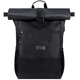 RJEU Laptop Rucksack für 17 Zoll,Rolltop Rucksack Herren Damen,Laptoptasche mit USB-Ladebuchse für Schule,Studium,Reisen, Schulrucksack(Schwarz-26L)