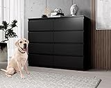 FURNIX Kommode mit 8 Schubladen 120 x 37 x 99 cm in Schwarz matt/Deep Black - Schubladenkommode Holz Mehrzweckschrank für Flur Schlafzimmer Wohnzimmer Badezimmer Kinderzimmer - Sideboard Highboard