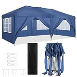 Tooluck Pavillon 3x6M Wasserdicht Faltpavillon mit 6 Seitenwänden Pop-Up UV-Schutz 50+ 210D Oxford-Stoff,Regen und Windschutz,für Garten,Feiern&Flohmarkt(Blau)